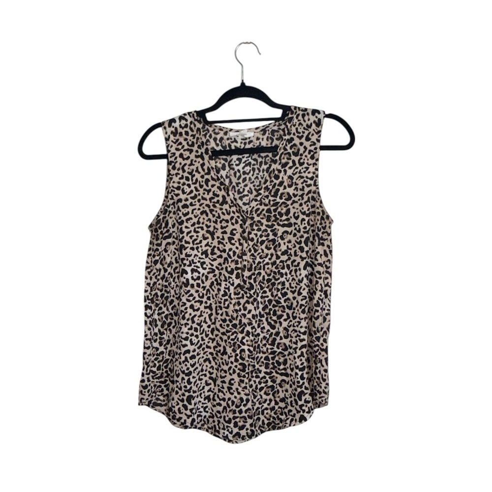Maurices Atwood Tank Blouse Leopard Print Brown Button V-neck Medium Women’s